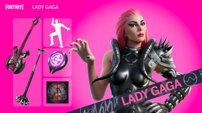 Lady Gaga's Chromatica Armor skin in Fortnite Festival Season 2, designed by Cecilio Castrillo,